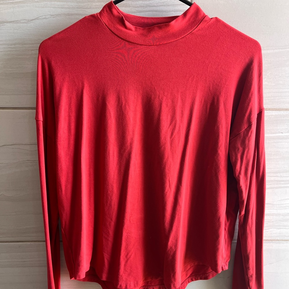 red mock neck top